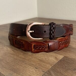 Vintage Western Boho Braided Leather Belt Brown Womens Size 36 Geomo